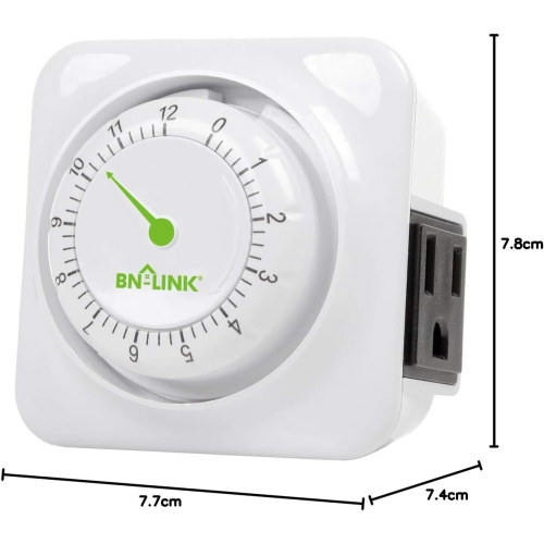 BN-LINK 12-Hour Indoor Timer: 3-prong, 15-min increments – kitchen/chargers/lamps. 1875W, 1/2HP, ETL