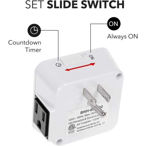 BN-LINK 12-Hour Indoor Timer: 3-prong, 15-min increments – kitchen/chargers/lamps. 1875W, 1/2HP, ETL
