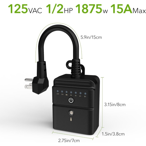 BN-LINK Outdoor Timer: Dusk-to-dawn sensor, 100ft remote, 2 outlets, waterproof