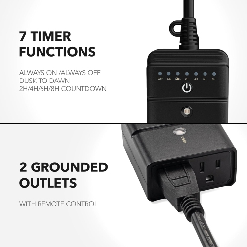 BN-LINK Outdoor Timer: Dusk-to-dawn sensor, 100ft remote, 2 outlets, waterproof