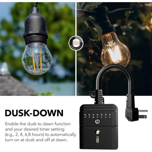 BN-LINK Outdoor Timer: Dusk-to-dawn sensor, 100ft remote, 2 outlets, waterproof