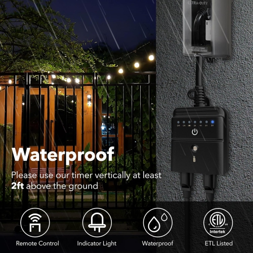 BN-LINK Outdoor Timer: Dusk-to-dawn sensor, 100ft remote, 2 outlets, waterproof