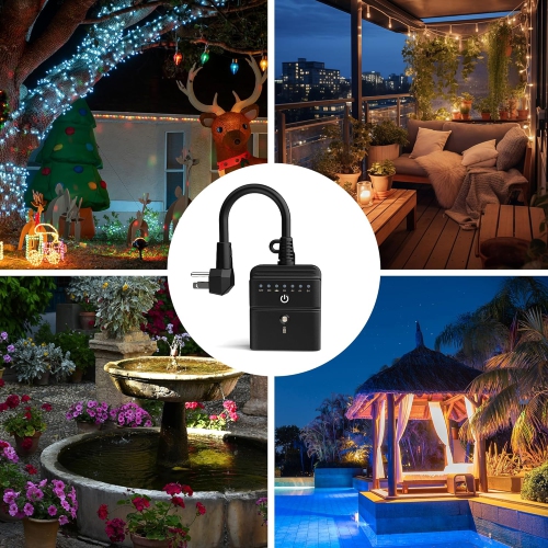 BN-LINK Outdoor Timer: Dusk-to-dawn sensor, 100ft remote, 2 outlets, waterproof