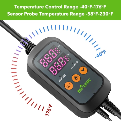 Thermostat BN-LINK : Chauffage/refroidissement, 2 étapes – reptiles, aquarium, breloque, etc.