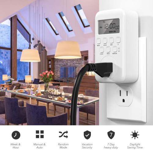 BN-LINK 7-Day Digital Timer Outlet, 3-Prong, Programmable, Indoor, 125V 15A 1875W 60Hz