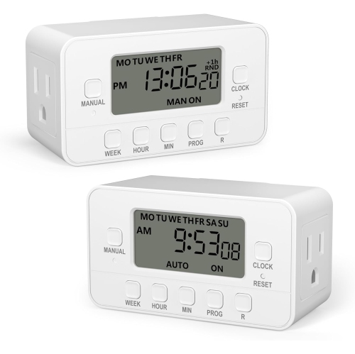 BN-LINK 7-Day Heavy Duty Digital Timer, Dual Outlet, LCD, 3-Prong, 125V 15A 1875W, 2 Pack