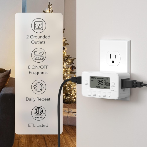 BN-LINK 7-Day Digital Timer: Dual outlet, LCD, 3-prong – indoor use. 125V, 15A, 1875W.