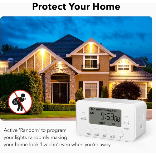 BN-LINK 7-Day Digital Timer: Dual outlet, LCD, 3-prong – indoor use. 125V, 15A, 1875W.