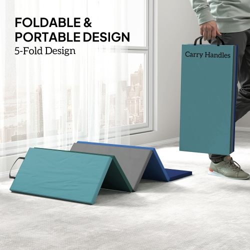 Soozier 6ft Folding Gymnastics Mat, Thick Exercise Mat with Carry Handles for Home Gym Yoga Aerobics Fitness Training, Mixed Colour