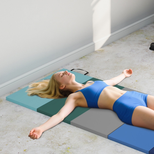 Soozier 6ft Folding Gymnastics Mat, Thick Exercise Mat with Carry Handles for Home Gym Yoga Aerobics Fitness Training, Mixed Colour