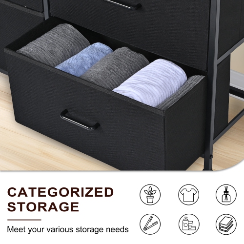 Commode pour chambre à coucher avec 10 tiroirs de rangement, cadre en métal en bois pour téléviseur Meuble en tissu, tiroirs, range-tout, tour de