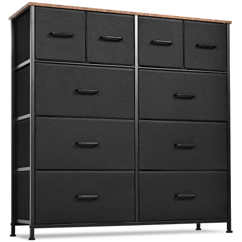 Commode pour chambre à coucher avec 10 tiroirs de rangement, cadre en métal en bois pour téléviseur Meuble en tissu, tiroirs, range-tout, tour de