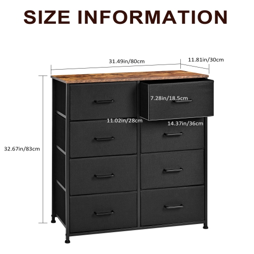 SortWise Dresser with Wood Top and Steel Frame, 8 Drawer Chest Storage Tower Organizer Nightstand