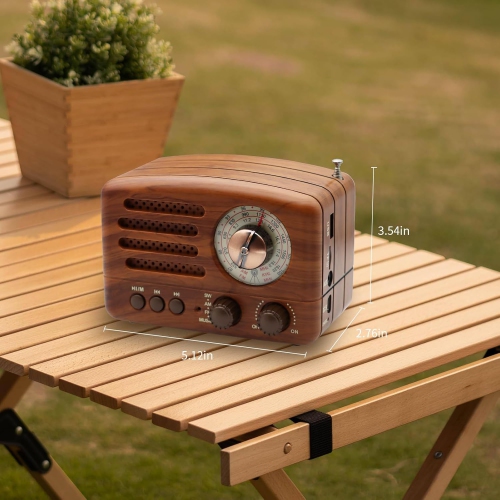 Radio portative rétro haut-parleur Bluetooth, petite radio avec bonne réception, radio AM FM Bluetooth portative rechargeable, prise en charge TF