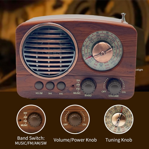 Radio portative rétro haut-parleur Bluetooth, petite radio avec bonne réception, radio AM FM Bluetooth portative rechargeable, prise en charge TF