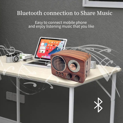 Radio portative rétro haut-parleur Bluetooth, petite radio avec bonne réception, radio AM FM Bluetooth portative rechargeable, prise en charge TF