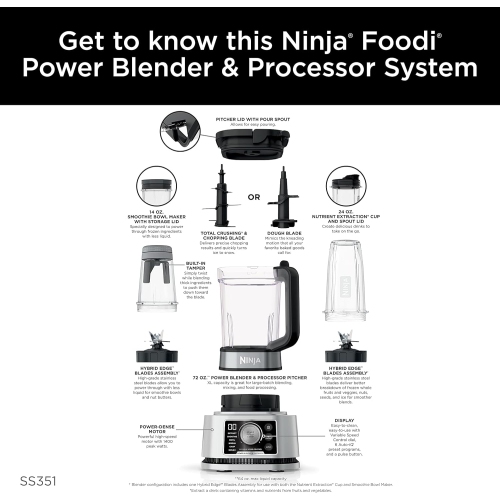 Ninja Foodi Power Blender & Processor System with Smoothie Bowl Maker and Nutrient Extractor, Black/Silver - Canadian Edition 72oz