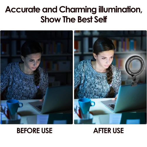 4.5-Inch Ring Fill Light, Computer Clip-On Fill Light with 5 Colors, Suitable for Computer Video Conferencing and Live Broadcast