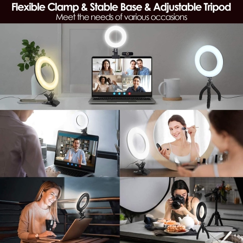 4.5-Inch Ring Fill Light, Computer Clip-On Fill Light with 5 Colors, Suitable for Computer Video Conferencing and Live Broadcast