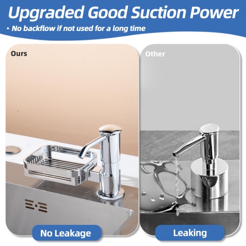 Distributeur de savon pour évier de cuisine avec porte-éponge, distributeur de savon intégré, aspiration puissante adaptée à la cuisine