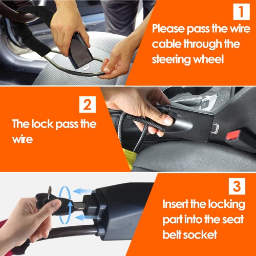 Car Steering Wheel Lock, Seat Belt Buckle Lock, Universal Car Lock Anti-Theft Device Suitable for Most Cars, Trucks, SUVs, and Vans