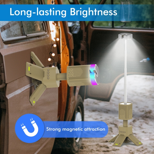 14000mAh Telescopic Camping Lantern with Bluetooth Speaker - 110cm Tripod, 180° Rotating Head, IPX5 Waterproof and Fast Charging, Magnetic Base, Fast