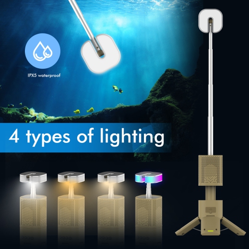 14000mAh Telescopic Camping Lantern with Bluetooth Speaker - 110cm Tripod, 180° Rotating Head, IPX5 Waterproof and Fast Charging, Magnetic Base, Fast
