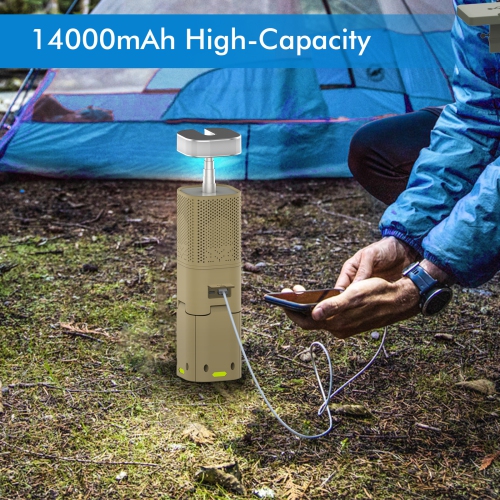 14000mAh Telescopic Camping Lantern with Bluetooth Speaker - 110cm Tripod, 180° Rotating Head, IPX5 Waterproof and Fast Charging, Magnetic Base, Fast