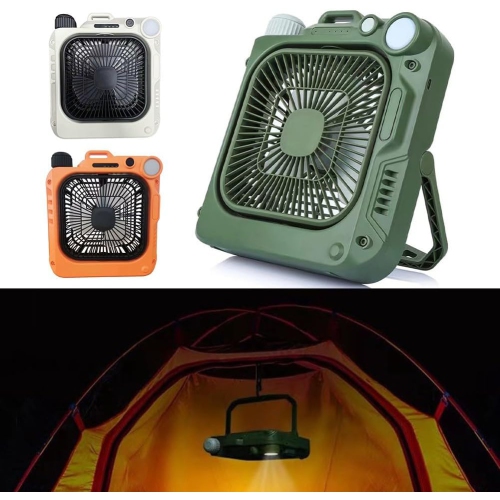 Ventilateur de table de camping extérieur – Ventilateur portatif rechargeable avec lampe LED, ventilateur oscillant silencieux, idéal pour le bureau,