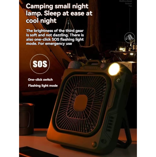 Ventilateur de table de camping extérieur – Ventilateur portatif rechargeable avec lampe LED, ventilateur oscillant silencieux, idéal pour le bureau,