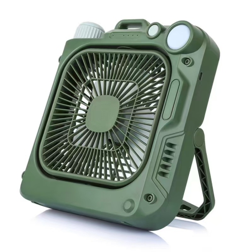 Ventilateur de table de camping extérieur – Ventilateur portatif rechargeable avec lampe LED, ventilateur oscillant silencieux, idéal pour le bureau,
