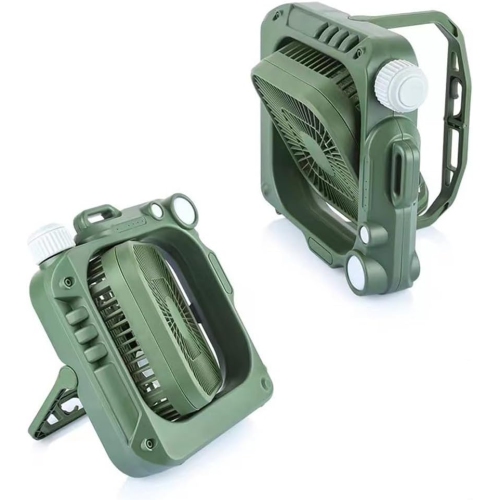 Ventilateur de table de camping extérieur – Ventilateur portatif rechargeable avec lampe LED, ventilateur oscillant silencieux, idéal pour le bureau,