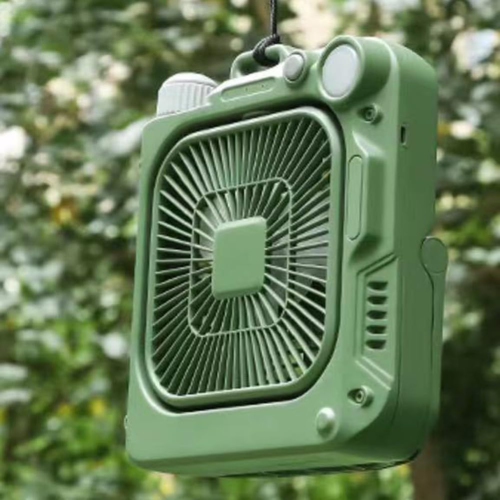 Ventilateur de table de camping extérieur – Ventilateur portatif rechargeable avec lampe LED, ventilateur oscillant silencieux, idéal pour le bureau,