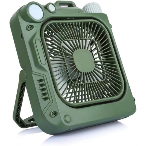 Ventilateur de table de camping extérieur – Ventilateur portatif rechargeable avec lampe LED, ventilateur oscillant silencieux, idéal pour le bureau,