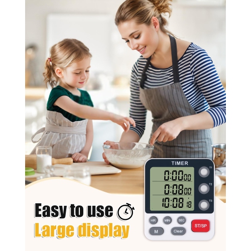 Digital Kitchen Timer, Portable Three-Channel Timer with Alarm, Large Display, Mini Food Timer, Suitable for Kitchen and Barbecue