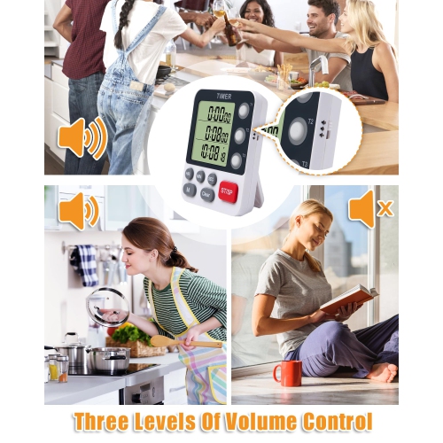Digital Kitchen Timer, Portable Three-Channel Timer with Alarm, Large Display, Mini Food Timer, Suitable for Kitchen and Barbecue