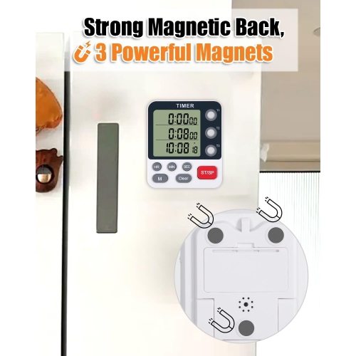 Digital Kitchen Timer, Portable Three-Channel Timer with Alarm, Large Display, Mini Food Timer, Suitable for Kitchen and Barbecue