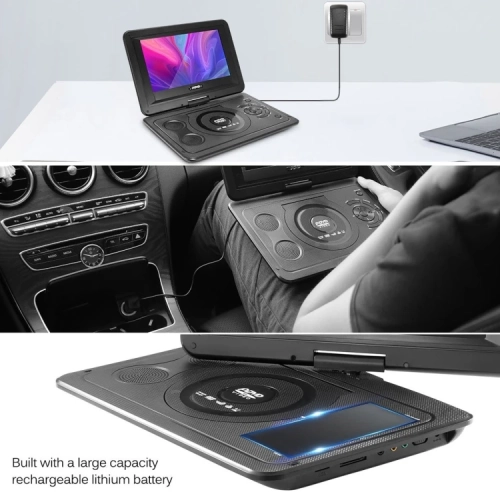 Lecteur DVD portatif de 13,9 po pour enfants et voiture avec écran pivotant de 10,1 po, lecteur DVD pour l'auto, prise en charge des cartes