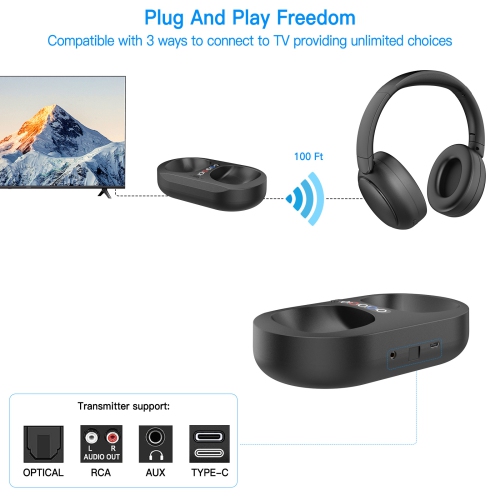 Wireless Headphones for TV Bluetooth Headphones with Transmitter Charging Base, Perfect Audio Sync, Low Audio Delay, Ideal Gift for The