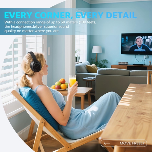 Wireless Headphones for TV, TV Headphones Wireless for Seniors with Charging Dock & Transmitter, Low Delay, Ideal Gift for Parents & Seniors