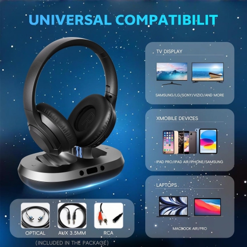Wireless Headphones for TV, TV Headphones Wireless for Seniors with Charging Dock & Transmitter, Low Delay, Ideal Gift for Parents & Seniors