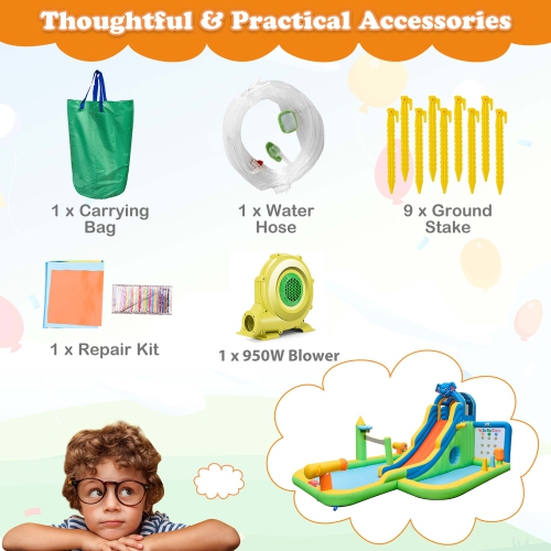 Costway Inflatable Water Slide Giant Water Park for Kids Backyard Fun with 950W Blower