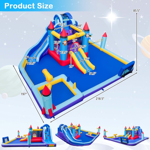 Costway Rocket Theme Inflatable Water Slide Park with 2 Slides Splash Pool & 950W Blower