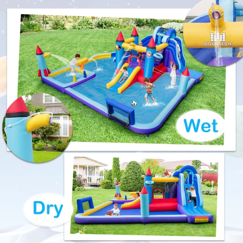 Costway Rocket Theme Inflatable Water Slide Park with 2 Slides Splash Pool & 950W Blower