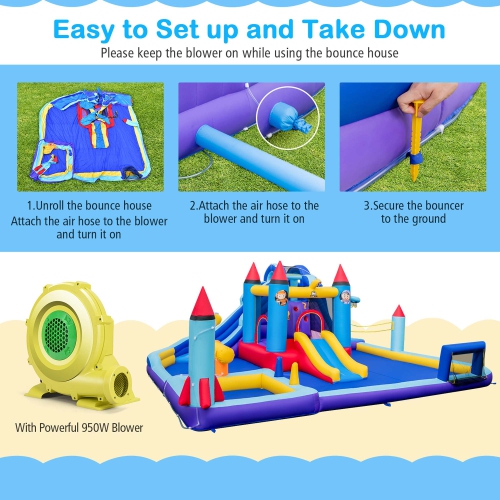Costway Rocket Theme Inflatable Water Slide Park with 2 Slides Splash Pool & 950W Blower