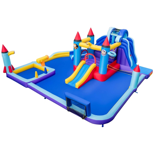 Costway Rocket Theme Inflatable Water Slide Park with 2 Slides Splash Pool & 950W Blower