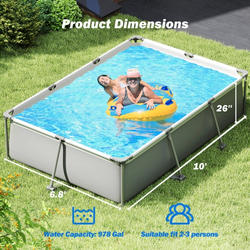 Costway 978 Gal Outdoor Family Swimming Pool with Metal Frame Multi-layer PVC Fabric