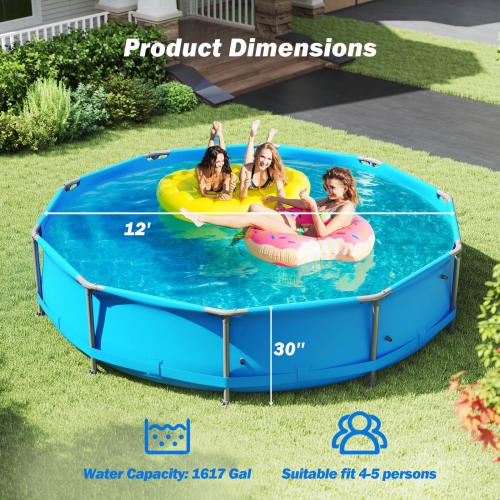 Costway 1617 Gal Outdoor Family Swimming Pool with Metal Frame Multi-layer PVC Fabric