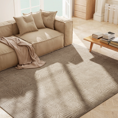 HOMCOM 7.5x9.5 Area Rug, Luxurious Faux Fur Rug, Non-Slip Floor Carpet for Living Room, Bedroom, Dining Room, Home Office, Tan