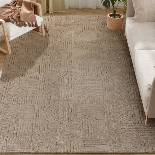 HOMCOM  5X7 Area Rug, Luxurious Faux Fur Rug, Non-Slip Floor Carpet for Living Room, Bedroom, Dining Room, Home Office In Tan